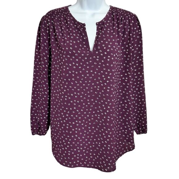 Women's fun 2 fun Blouse Sz M Purple Polka Dot V-Neck 3/4 Sleeve Loose Top - Picture 7 of 7